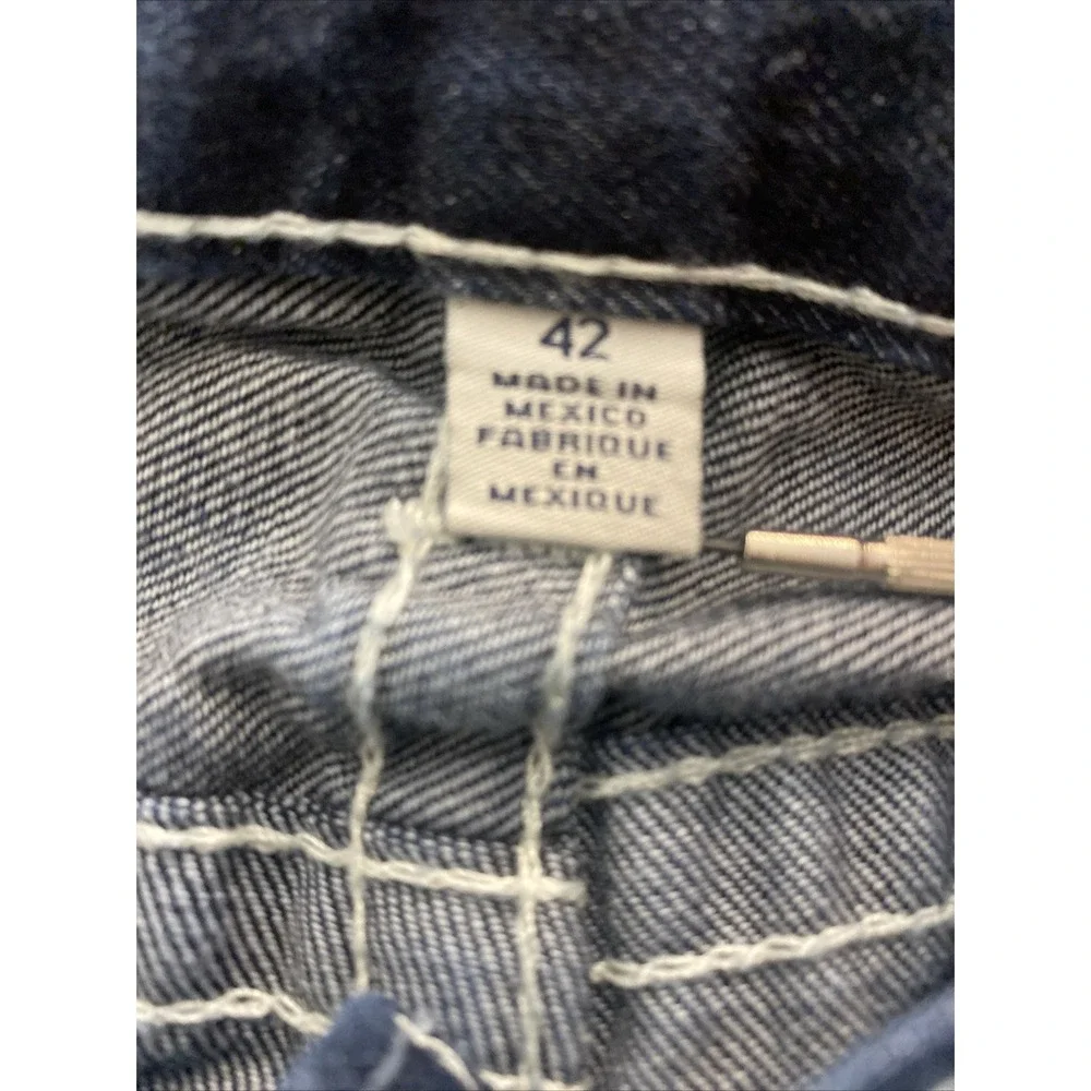 True Religion Boot Cut Blue Denim Jeans Men's Size 42x32 Wide Leg Flap Pockets